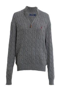 Men's Grey Cable-Knit Sweater