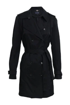 Double Breasted Tie Waist Trench Coat Black