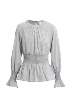 Ruched LS Check Grey Blouse