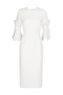 Bow Sleeve Ivory Midi Dress