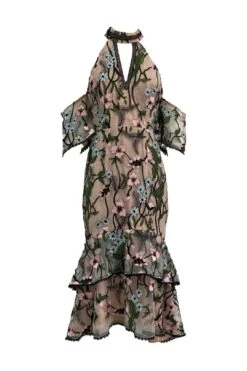 Floral Embroidered Cold Shoulder Dress