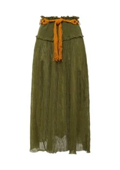 Bellitude Crinkled Midi Skirt Khaki