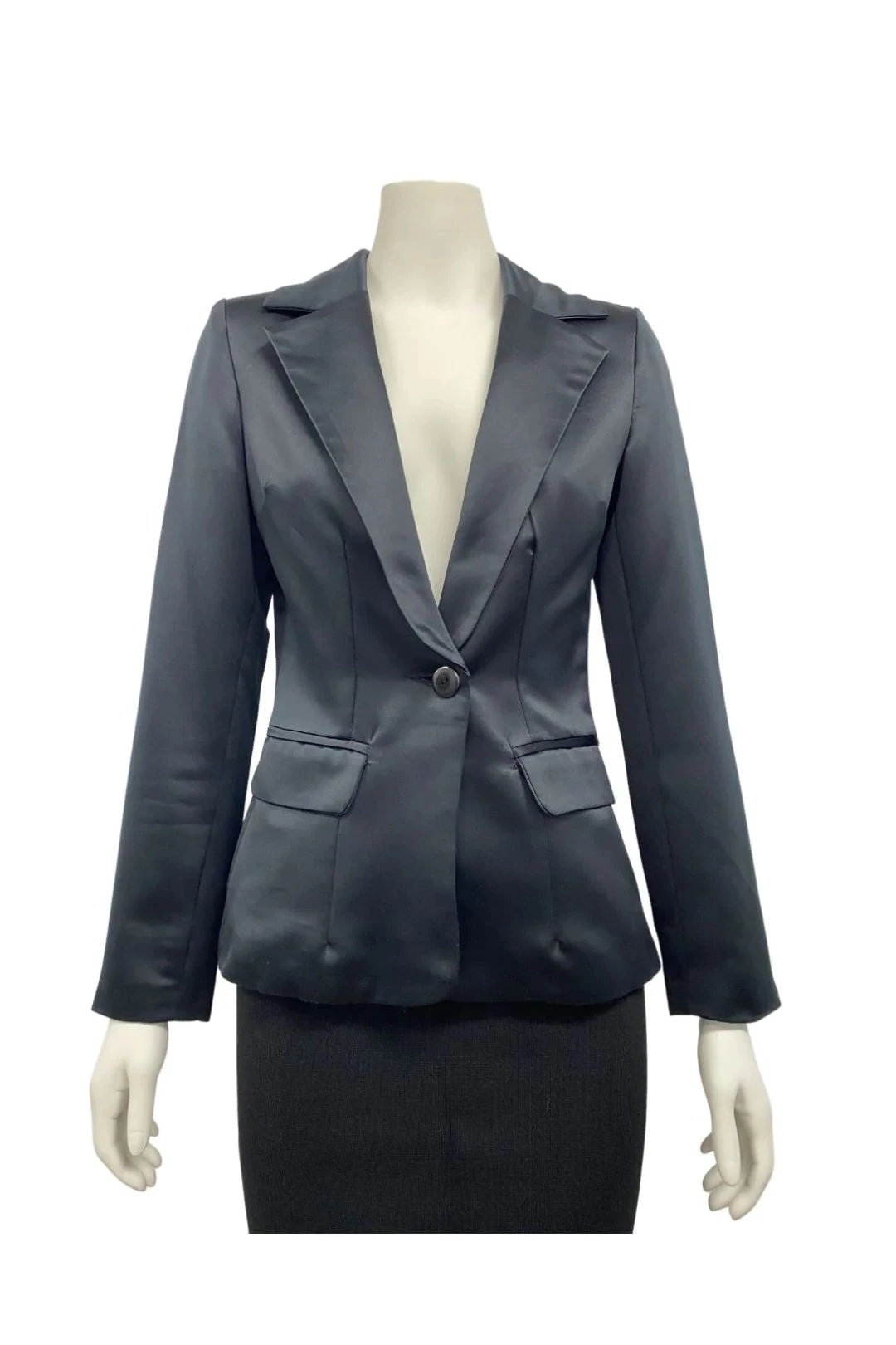 Black Satin Blazer 2 Black Satin Blazer - Image 2