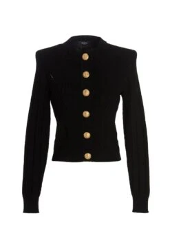 Button Embellished Knit Black Cardigan