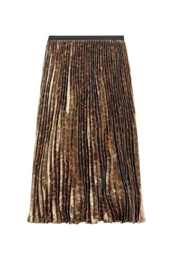 Paulina Foil Leopard Midi Pleated Skirt