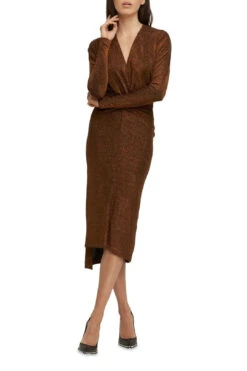 Marcia Twist Knot Lurex Midi Dress - Red