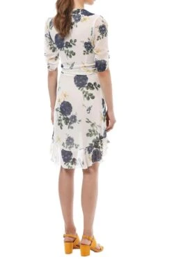 Blue Rose Short Sleeve Wrap Dress -Gunsn Styles NicholasBlueRoseShortSleeveWrapDress