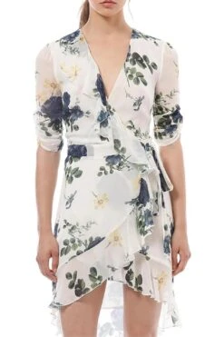 Blue Rose Short Sleeve Wrap Dress