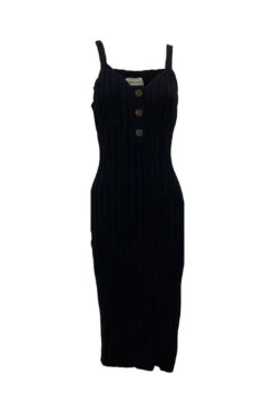 Button Front Black Midi Dress