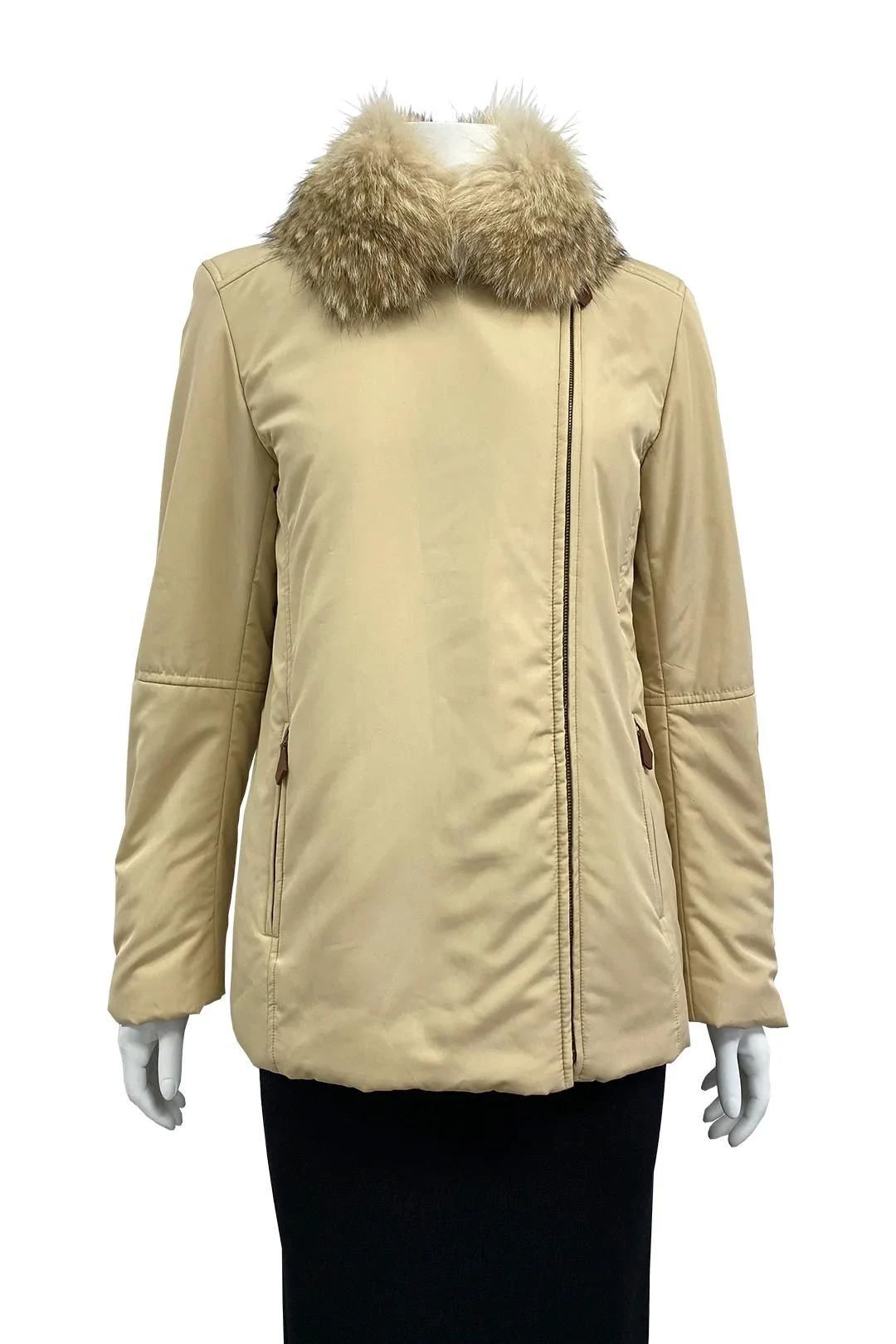 Beige Faux Fur Trim Collar Jacket 2 Beige Faux Fur Trim Collar Jacket - Image 2