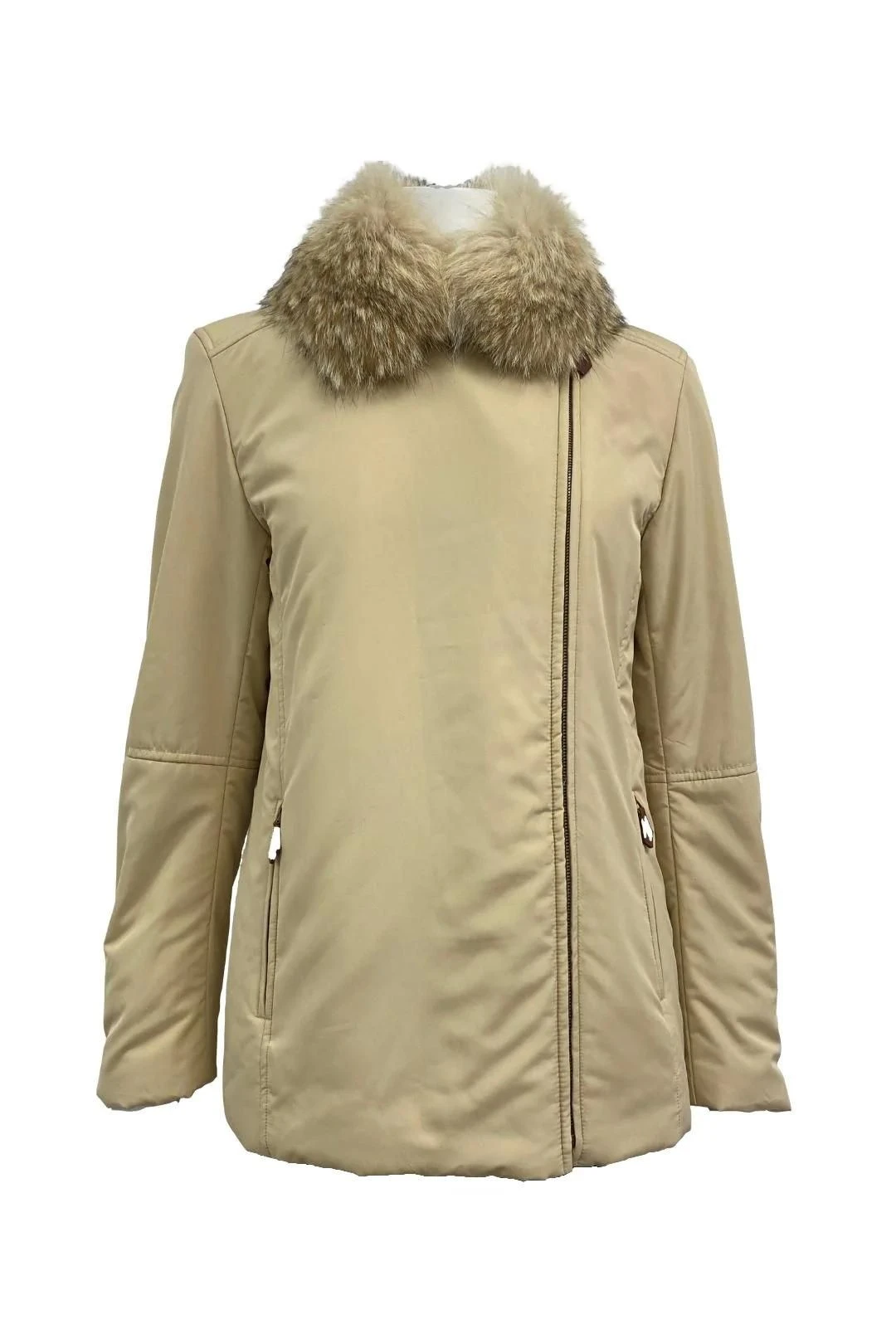 Beige Faux Fur Trim Collar Jacket 1 Beige Faux Fur Trim Collar Jacket