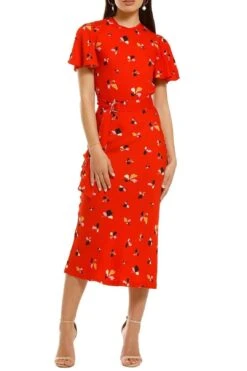 Ruby SS Midi Dress - Red Print