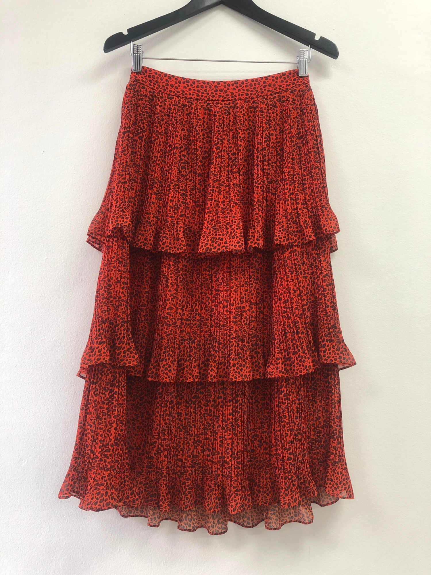 Red Leopard Print Tiered Skirt 3 Red Leopard Print Tiered Skirt - Image 3