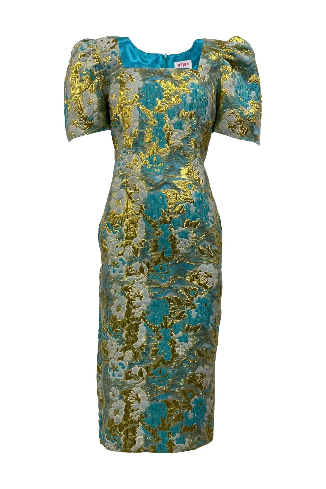 Scarlett Blue And Gold Midi Dress 1 Scarlett Blue And Gold Midi Dress
