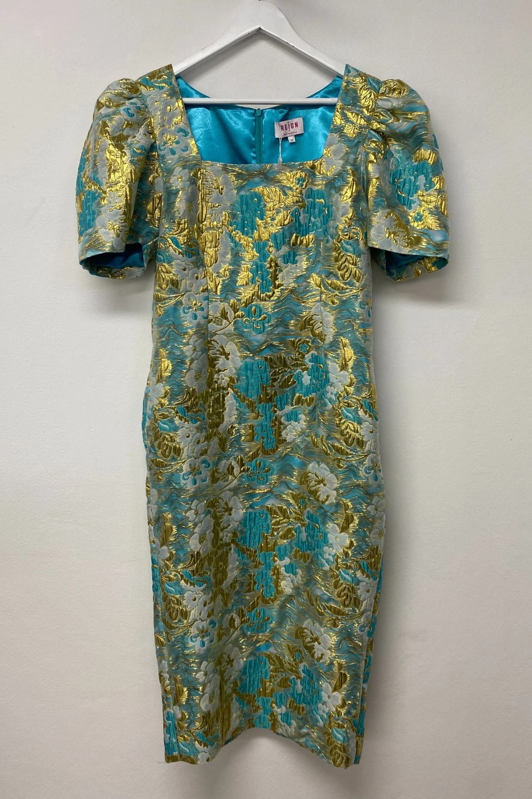 Scarlett Blue And Gold Midi Dress 2 Scarlett Blue And Gold Midi Dress - Image 2