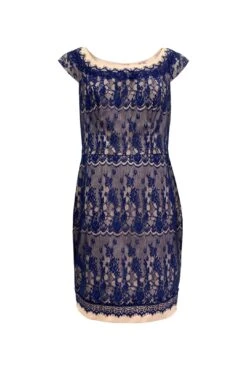 Navy Lace Round Neck Blush Dress