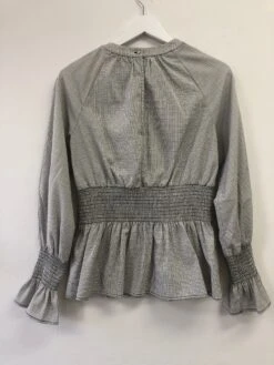 Ruched LS Check Grey Blouse -Gunsn Styles RuchedLSGreyShirt