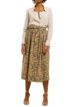 Gunsn Styles 24 Button Down Midi Skirt - Tiger