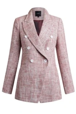 Elsy Tweed Longline Blazer - Pink