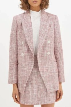 Elsy Tweed Longline Blazer - Pink -Gunsn Styles SabaElsyTweedLonglineBlazer Pink 1