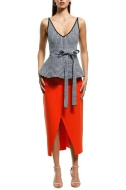 Crepe Knit Plaid Strappy Top