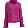 Pink Roll Neck Ribbed Sweater