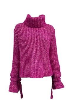 Pink Roll Neck Ribbed Sweater