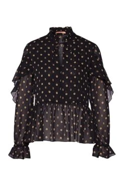 Sheer Printed Top With Ruffles