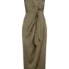 Tie Front Cocktail Dress - Khaki