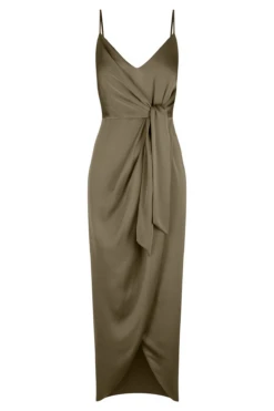 Tie Front Cocktail Dress - Khaki