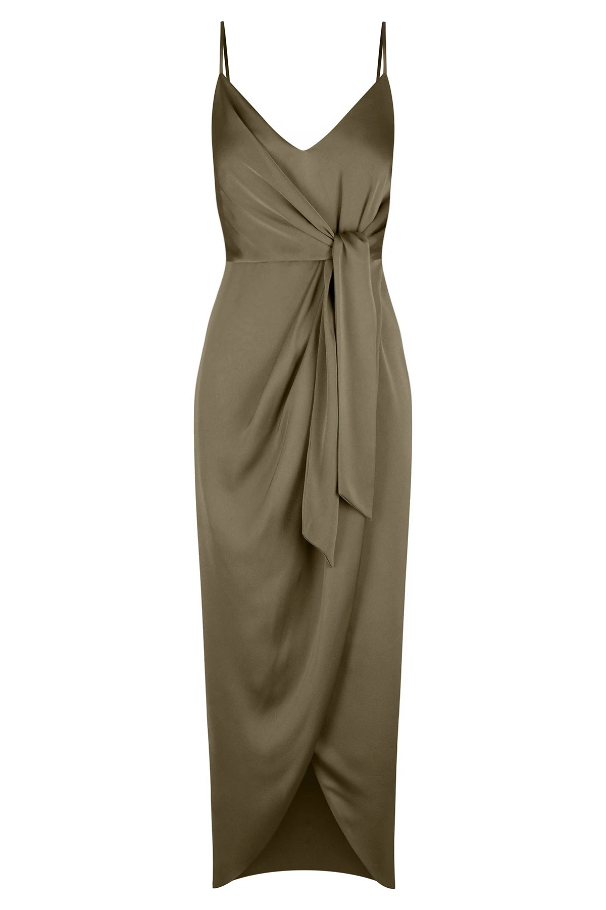 Tie Front Cocktail Dress - Khaki 1 Tie Front Cocktail Dress - Khaki