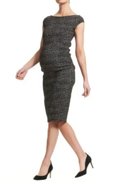 Leo Cap Sleeve Dress - Black Jacquard