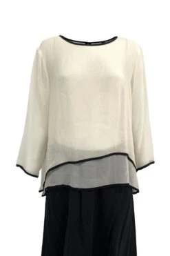 White Silk Blouse With Black Trim