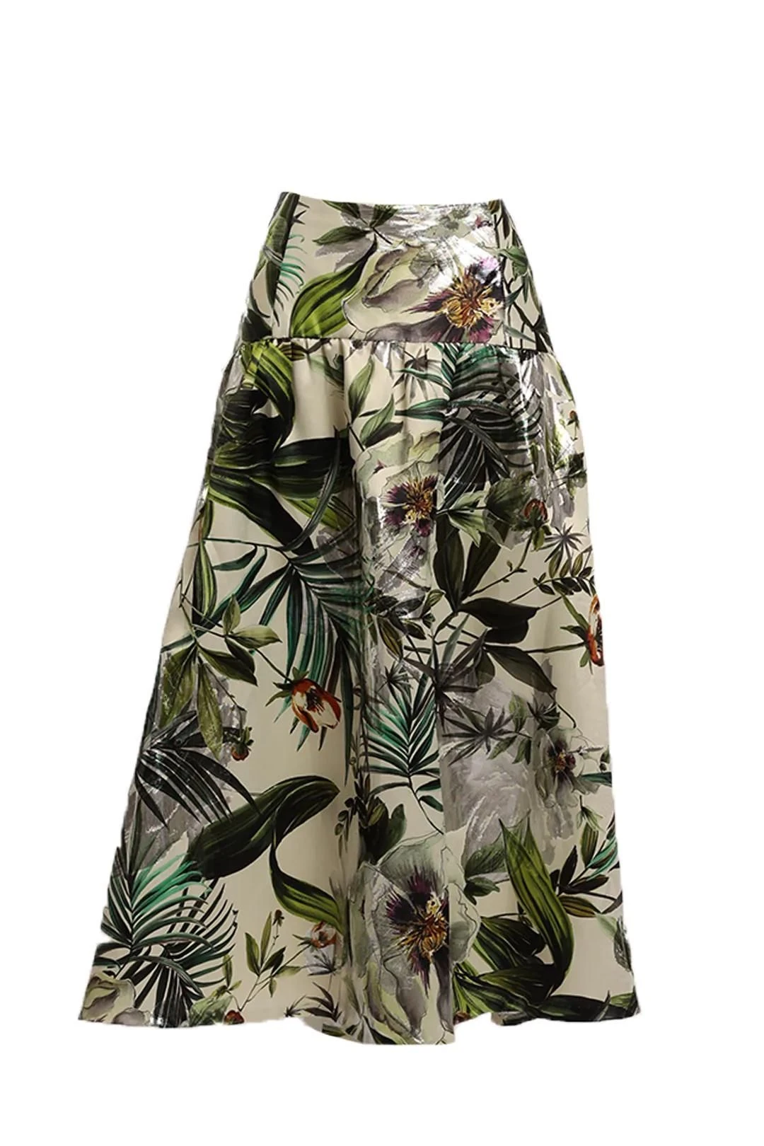 Tropical Print Metallic Midi Skirt 1 Tropical Print Metallic Midi Skirt