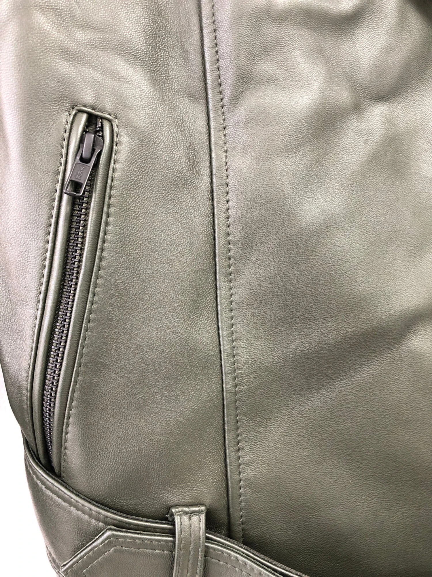 Classic Khaki Green Biker Jacket 4 Classic Khaki Green Biker Jacket - Image 4