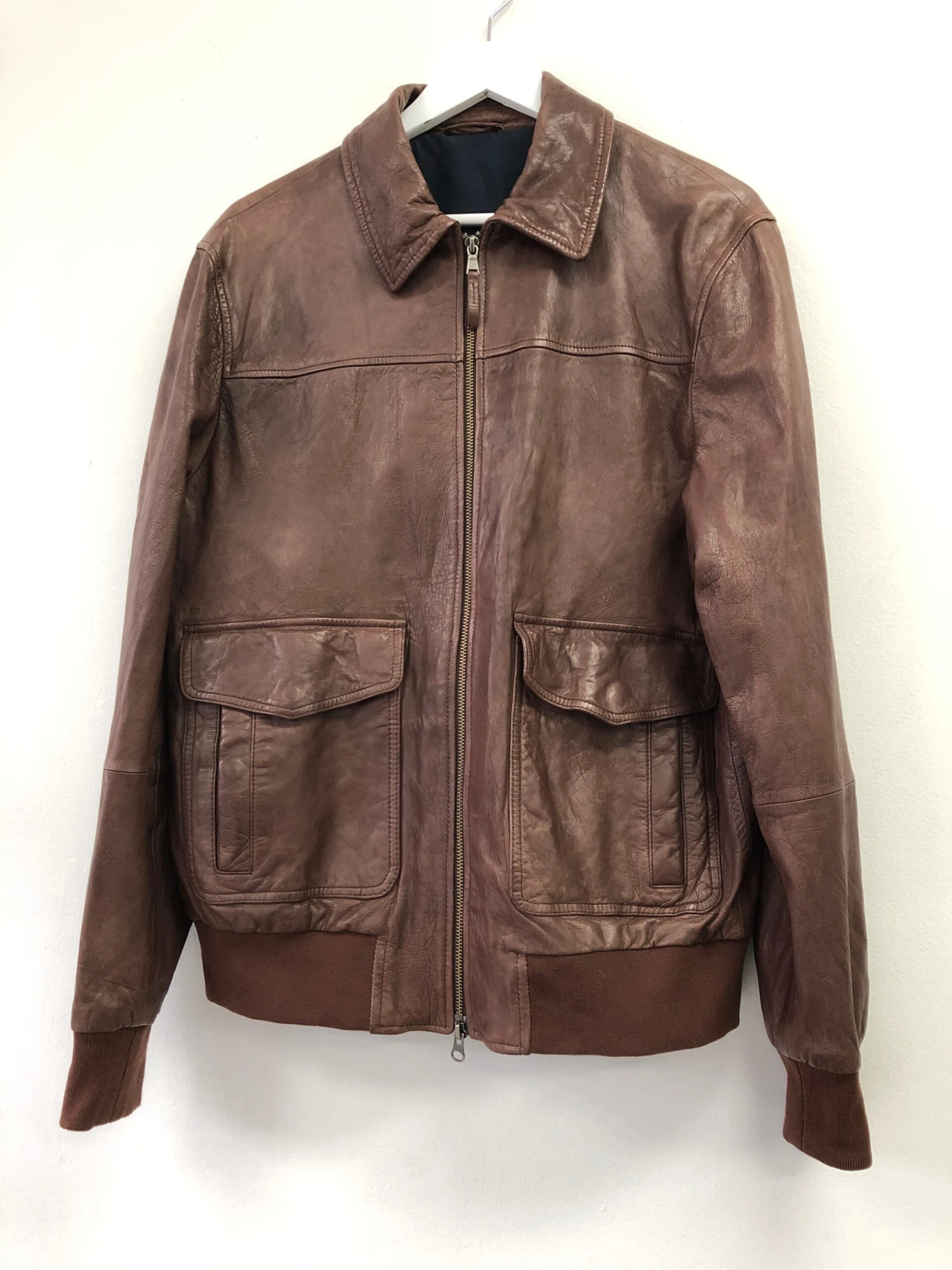 Mens Brown Leather Bomber Jacket 2 Mens Brown Leather Bomber Jacket - Image 2